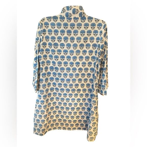 Victoria Dunn Sz M Blue White Feminine Boho Cotton Flowy Statement Pocket Dress - Picture 2 of 8